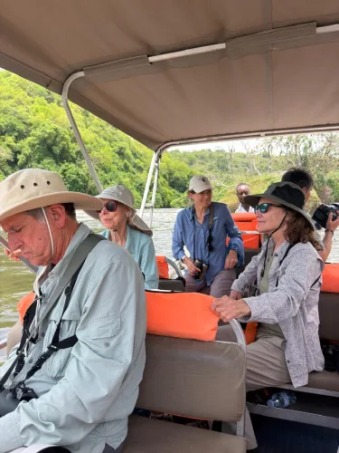 Guests on a boat cruise in Murchison Falls in search of the feathered residents.