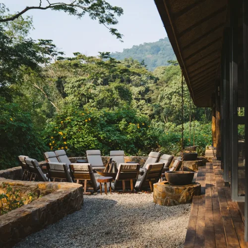A fire place at the Gorilla Forest Lodge